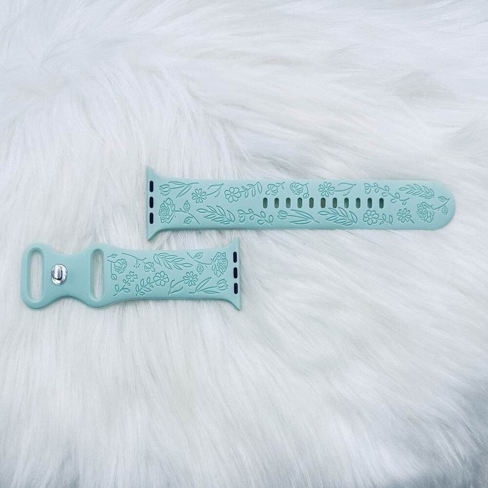 New Cyan Floral Design Apple Watch Bands 38mm 40mm 41mm - Picture 5 of 6